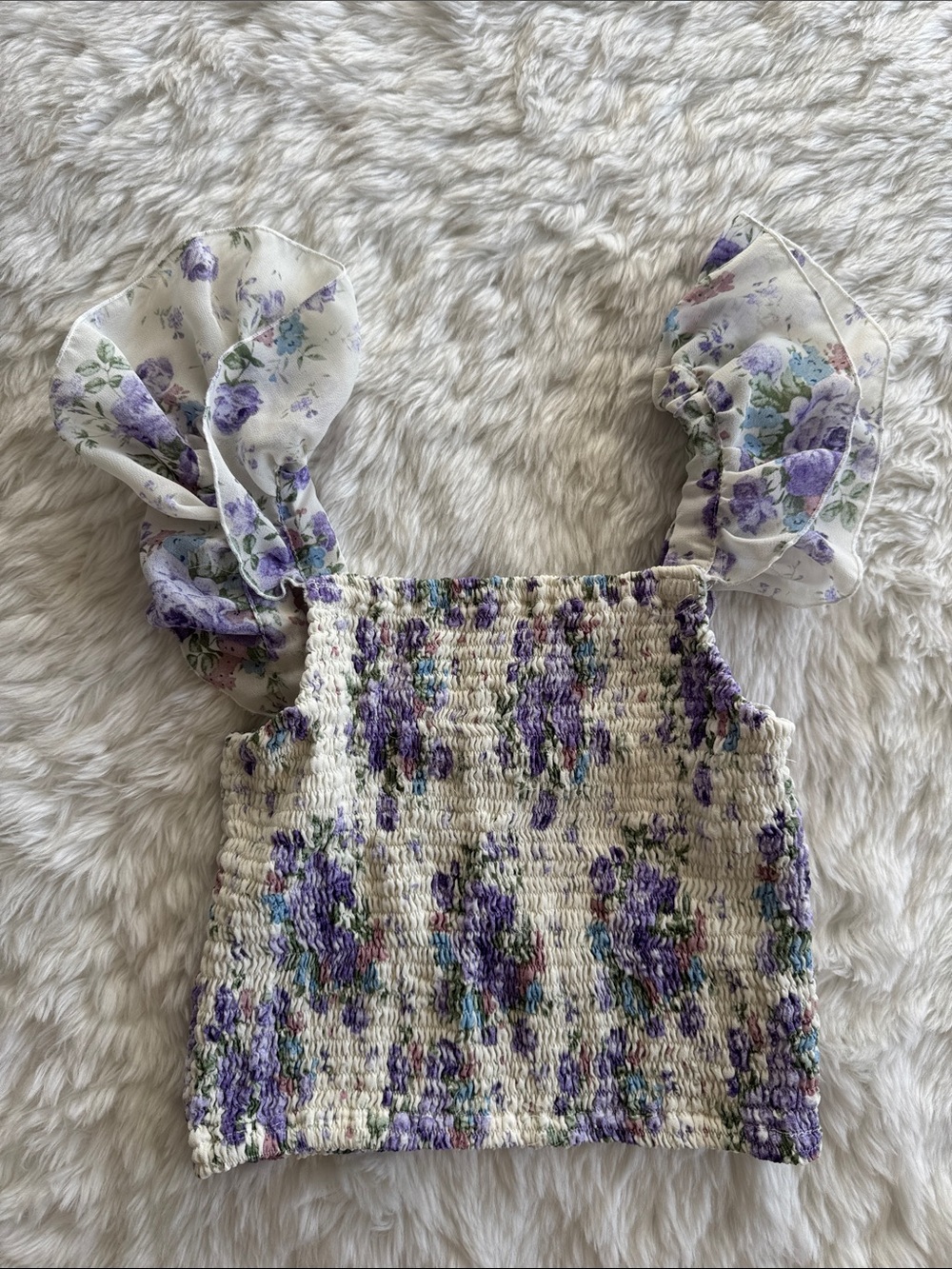 FBZ Floral Smocked Tank Top with Ruffled Straps